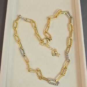 Elegant Gold Plated and Silver Chain Necklace 18" With Extender